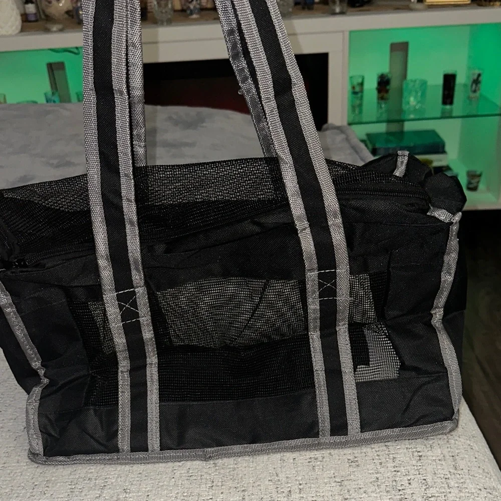Black and Gray Mesh Tote carrier Bag for a small dog or cat